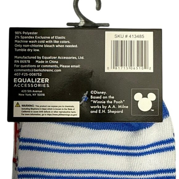 Winnie Pooh Crew Socks Disney Novelty Stripe Blue White Adult Unisex Mens 9-13 - Picture 7 of 15